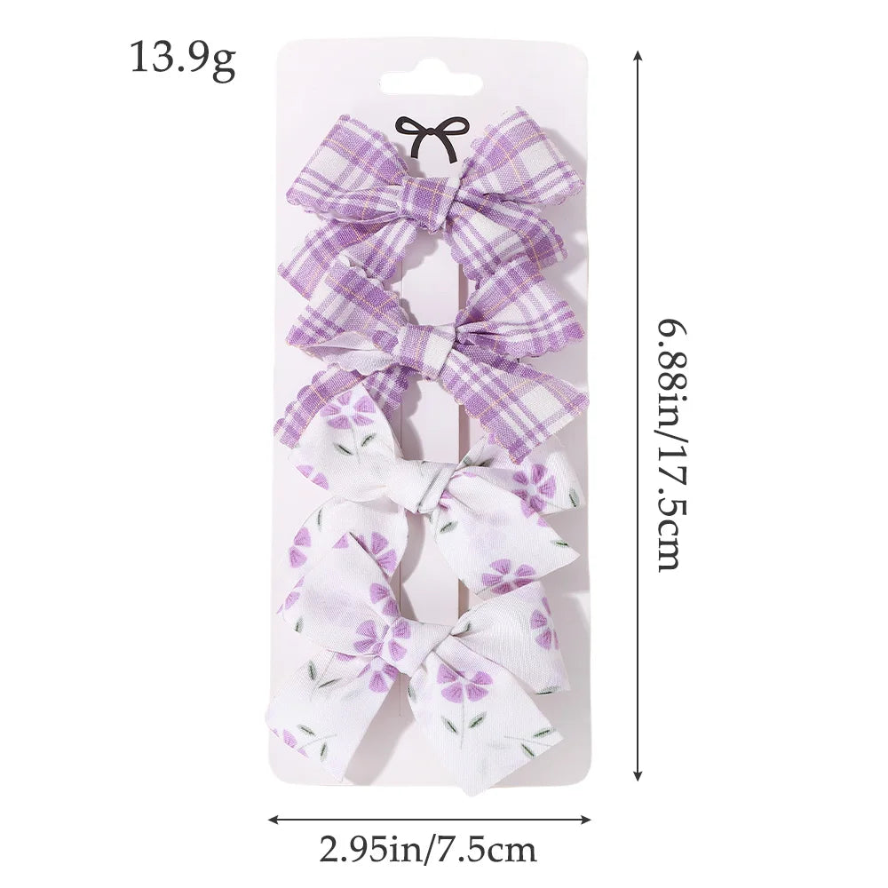 4Pcs/Set Sweet Hair Bows Hair Clip Children Lovely Bowknot Hair Pins for Baby Girls Hair Accessories Print Hollow Hairgripe Gift