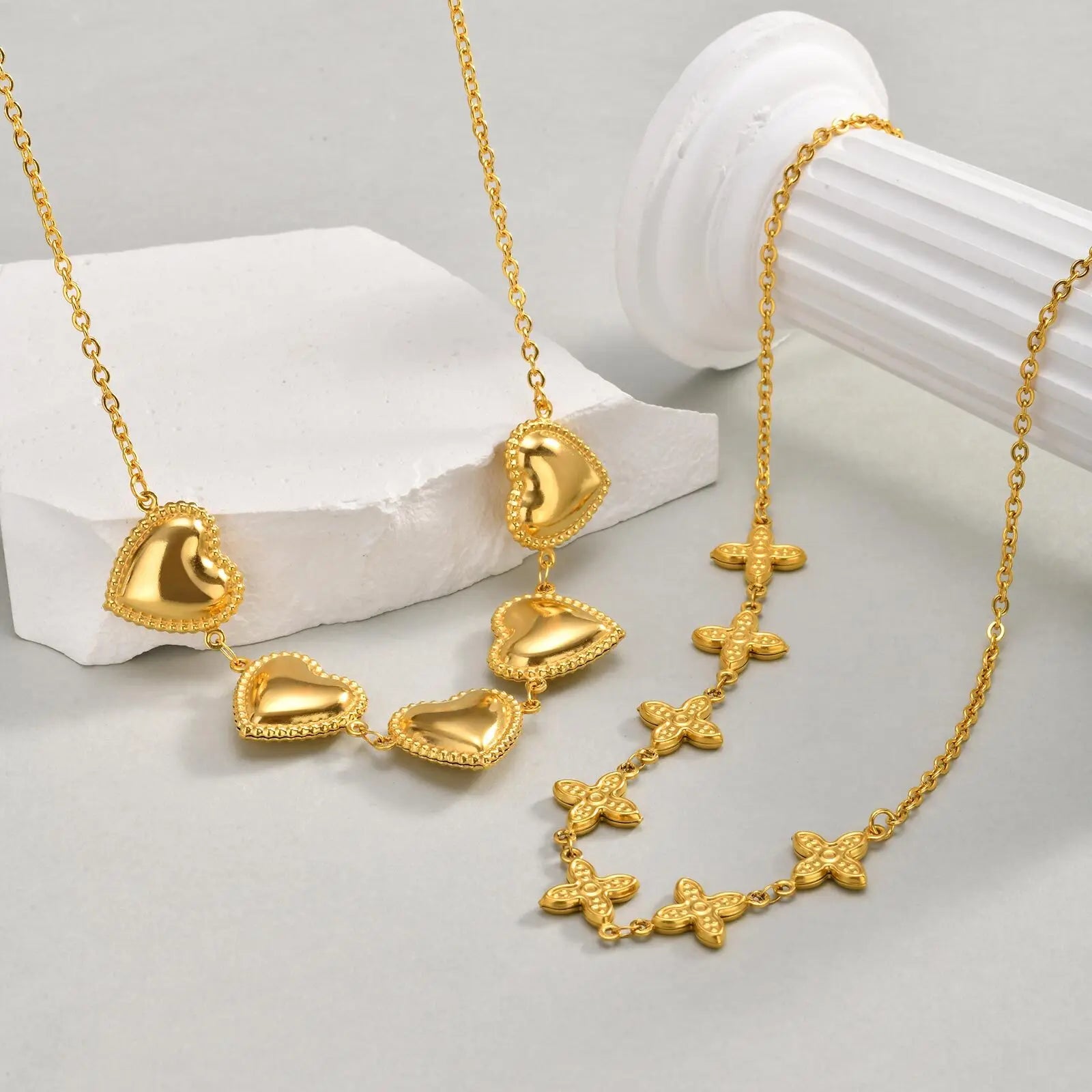 Waterproof Stainless Steel Heart Statement Necklace for Women, Non Tarnish 18k Gold P lifestyle view