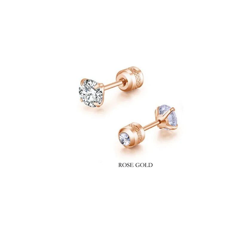 2pcs 20G Hypoallergenic Titanium Steel Stud Earrings for Men Women, Zircon Screw Back lifestyle view