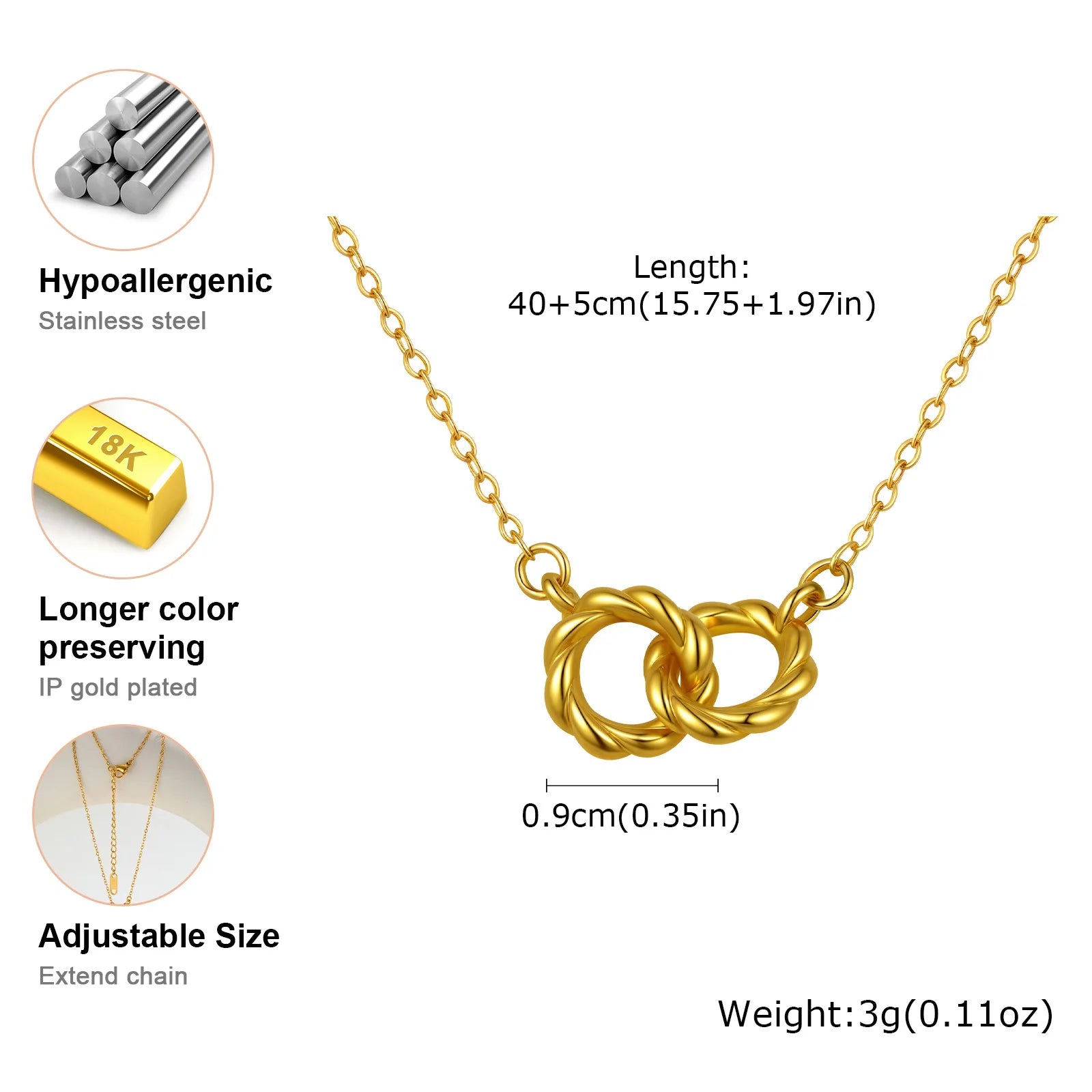 Twist Double Rings Choker Necklace for Women Teen Girl, Simple Stainless Steel Pend additional angle