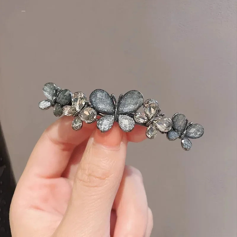 Elegant Crystal Flower Hairpin Spring Clip High-end Women's Back of Head Half-tied Hair Clip Girls Korean Style Hair Accessories