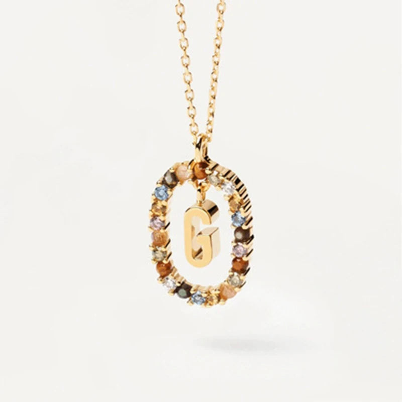 925 Sterling Silver Gold Initial Necklace | Personalized Letter Pendant with Zirconia detail view