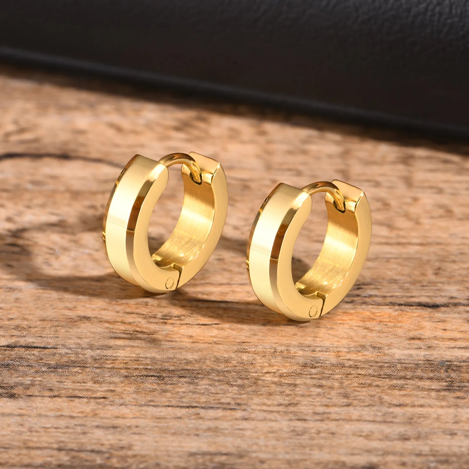 Men Hoop Earrings | Stainless Steel Small Huggies Earrings for Daily Wear close-up view