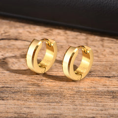 Men Hoop Earrings | Stainless Steel Small Huggies Earrings for Daily Wear close-up view