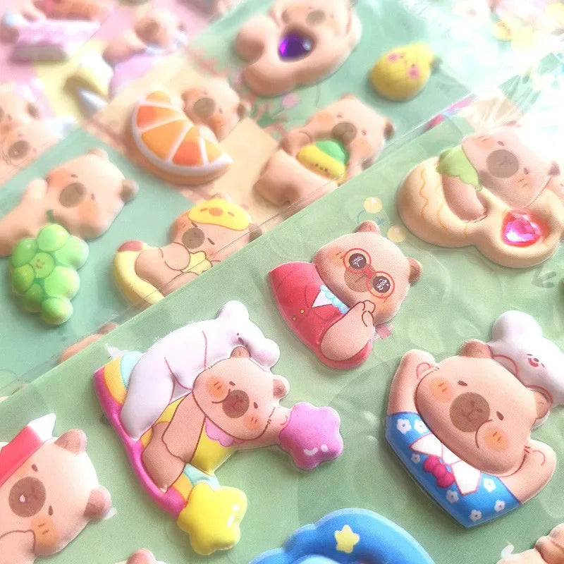 4 Pcs Capybara Cubs Kids' Cartoon Soft High-Foam Stickers - Super Raised, Cute & Adorable, Removable Adhesive
