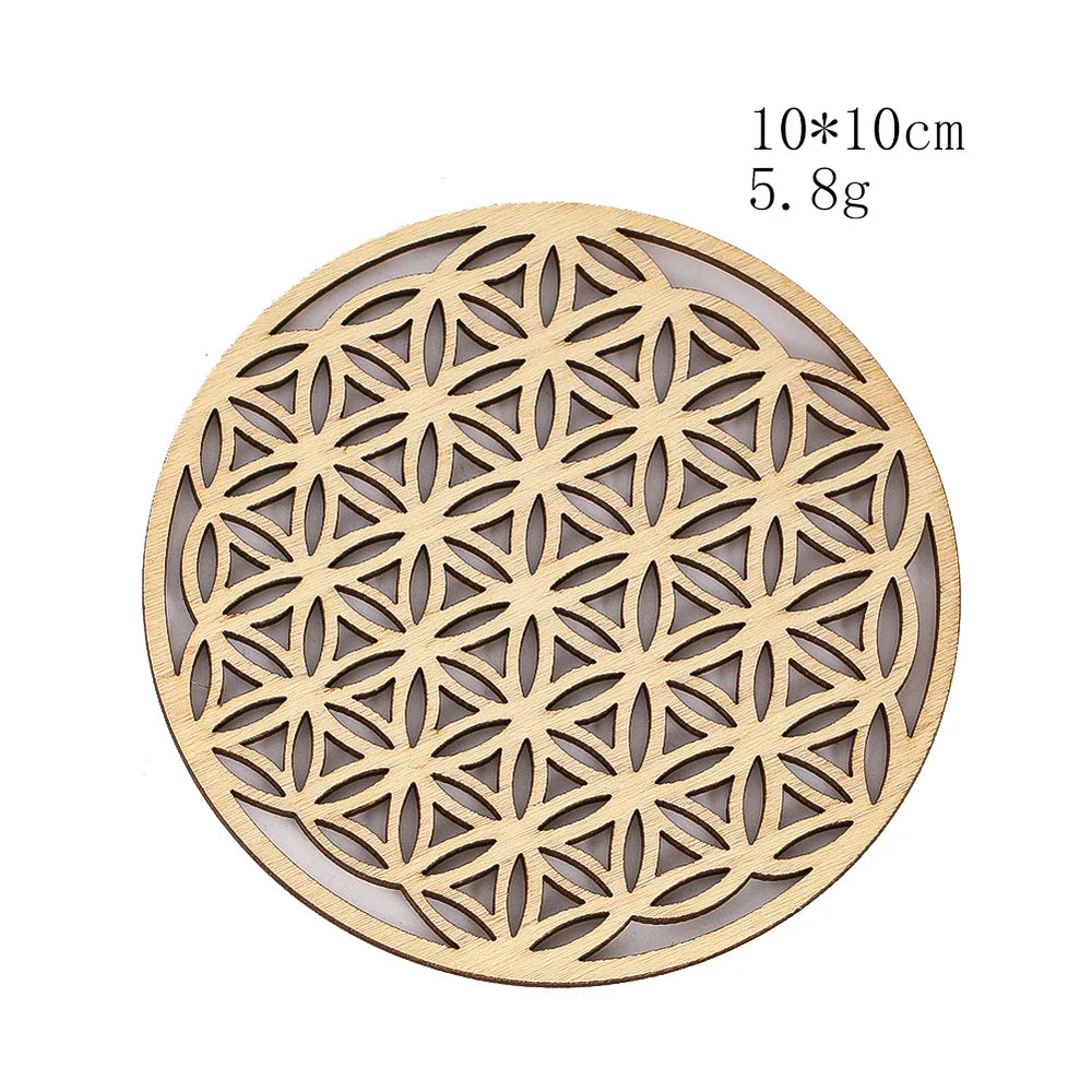 Wooden Sacred Geometry Wall Hanging | Rustic Yoga Meditation Decor close-up view
