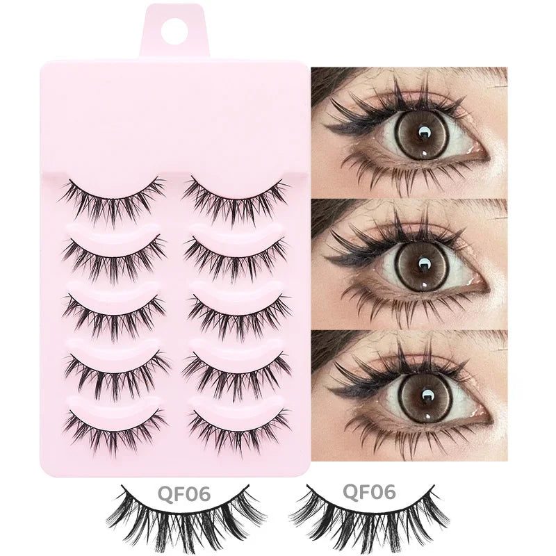 5 Pairs Manga Lashes Soft Natural Long False Eyelashes | Anime Wispy Strip Lashes for alternate view
