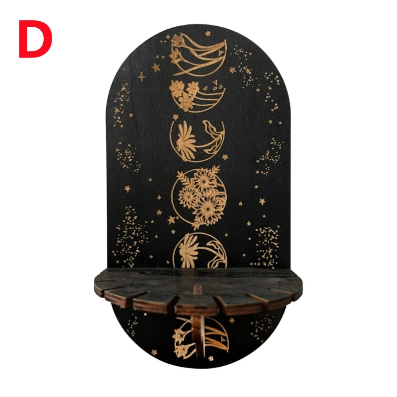 Wooden Crystal Shelf Display Stand | Bohemian Wall Rack for Stones and Jewelry detail view