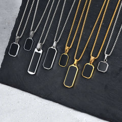 Men's Geometric Square Necklace | Black Enamel Rectangle Pendant with Rope Chain alternate view