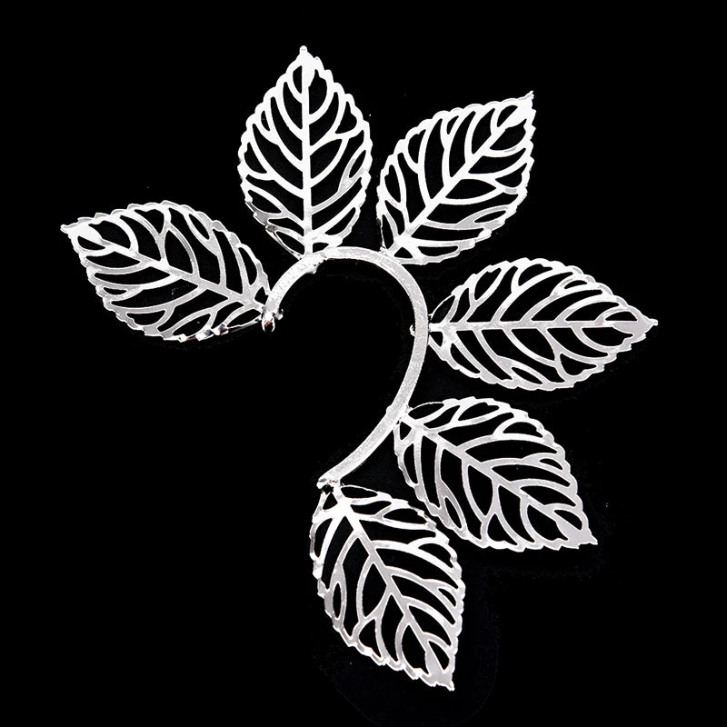 1Pc Chic Elf Ear Cuff Maple Leaf Hollowed Zircon Leaf Cosplay Fairy Earring Clips for close-up view