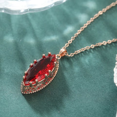 Elegant Luxury Leaf Shape Red Synthetic Zirconia Dangle Necklace for Women Fashion Ch alternate view