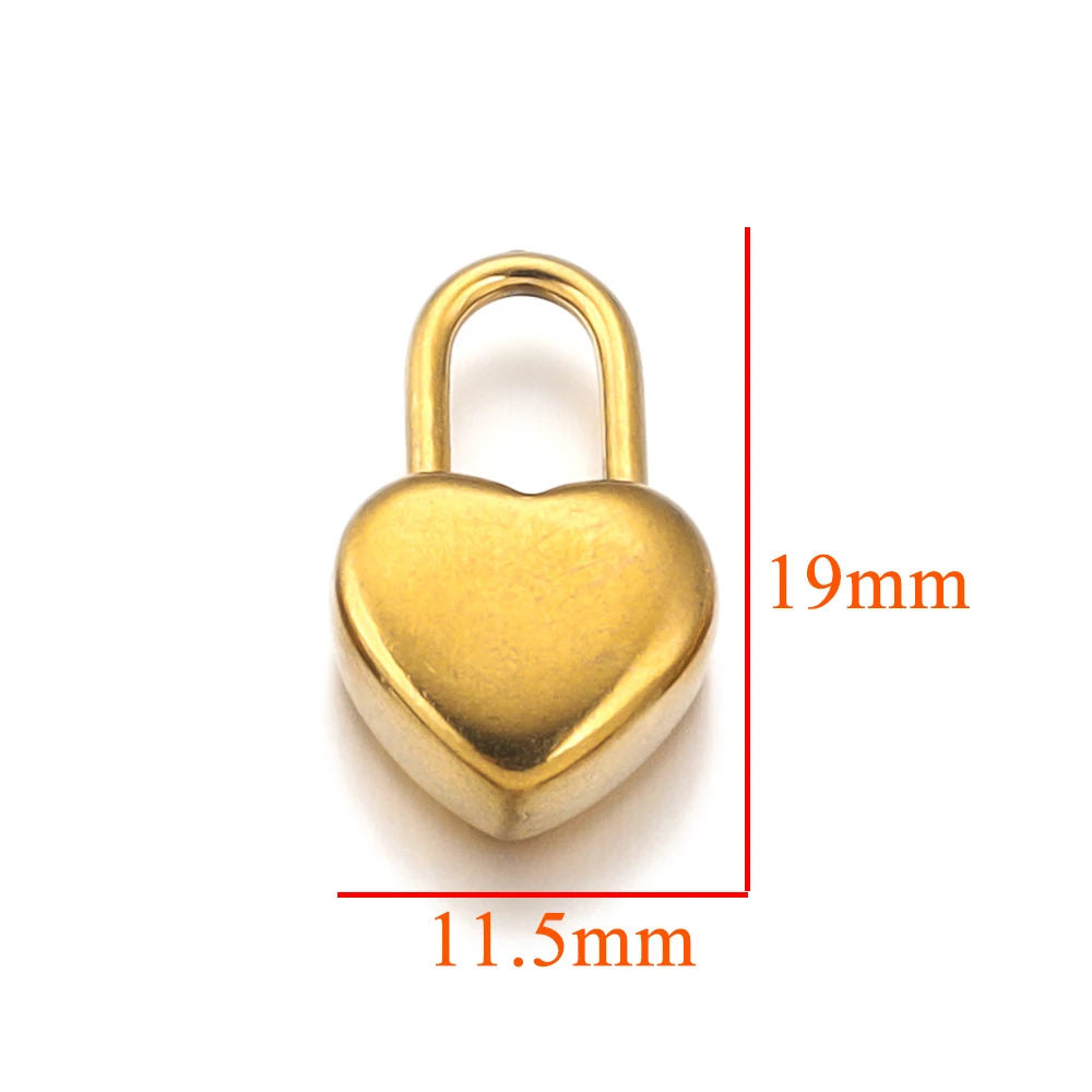 5pcs Stainless Steel Heart Lock Key Gold Plated Love Pendant Punk Hip Hop for DIY Nec alternate view