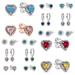 2026 Hot Selling 925 Sterling Silver Heart-Shaped Colored Zircon Exquisite Earrings, Suitable For Gi