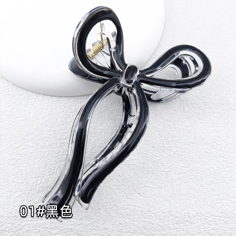13cm Simple and Versatile Hollow Streamer Bow Ties Oil Dripping Plastic Hair Claw Clip Hairpin Hair Accessories for Women