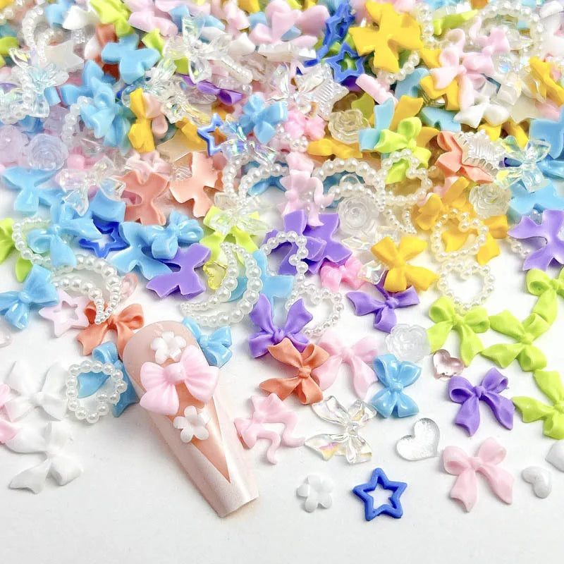 100PCS Random Mixed Strawberry Flowers Nail Charms Sweet Resin Flatback Moon Nail Art alternate view