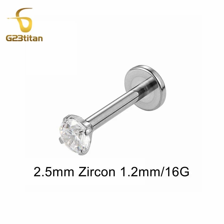 16G 18G Titanium Labret Stud Nose Ring | Zircon Internally Threaded Body Jewelry for alternate view