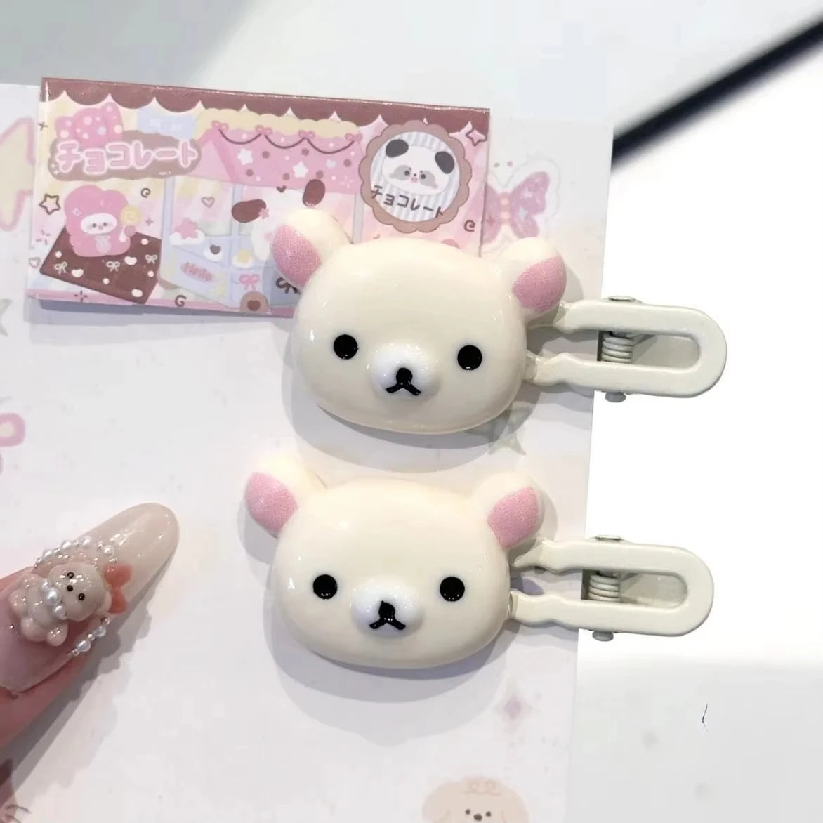 Cute Bear Hairpins Set Preppy Headdress Plastic Hair Sweet Accessories Friend Gifts detail view