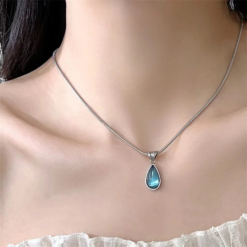 Oval Aquamarine Pendant Necklace | Snake Chain Jewelry for Women alternate view