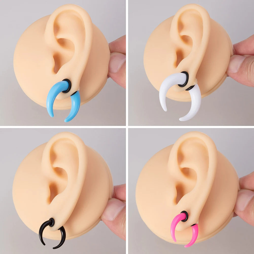 2Pcs Acrylic C Shaped Taper Pincher Septum Rings Gauges Buffalo Horns Piercing Kit Str close-up view
