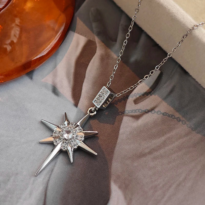 316L Stainless Steel Star Pendant Necklace | Shiny Zircon Jewelry for Women detail view