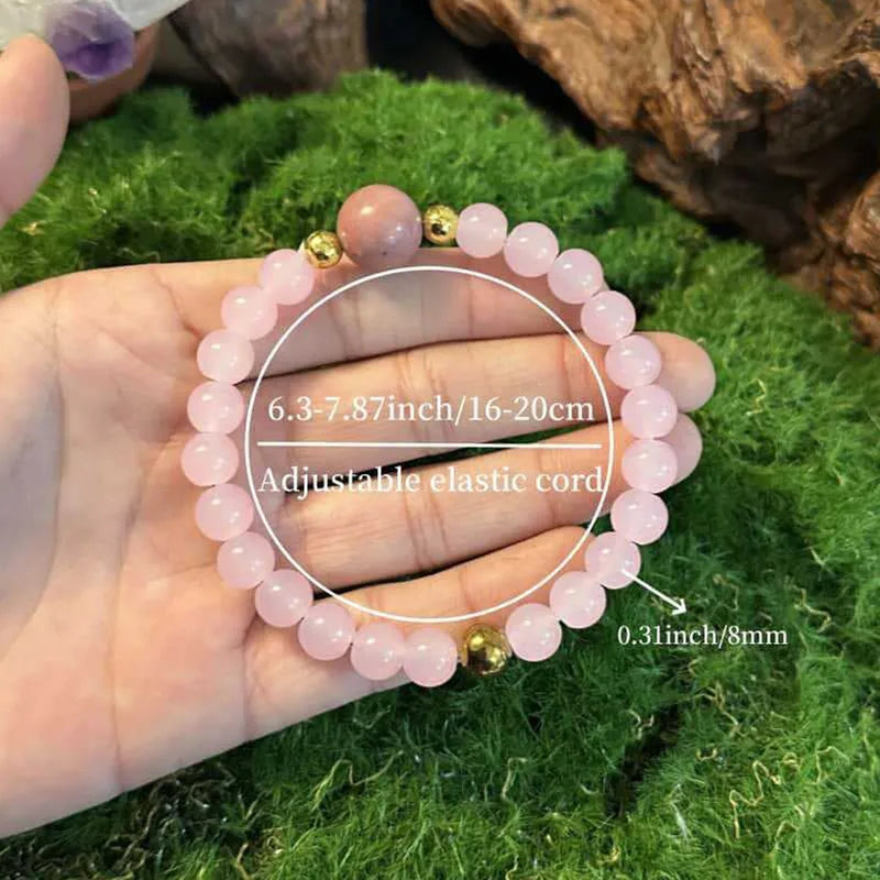 Natural Stone Pink Quartz With Rhodonite Bead Bracelet Women Simple Design Handmade S alternate view