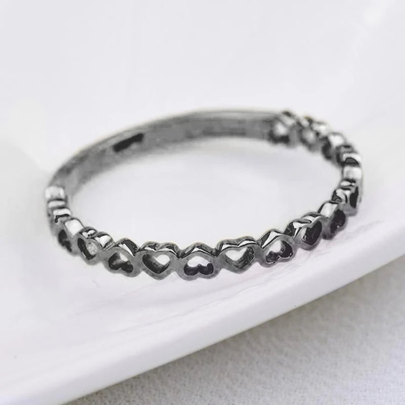 Huitan Exquisite Heart to Heart Finger Rings Women Simple Stylish Metal Rings Daily additional angle