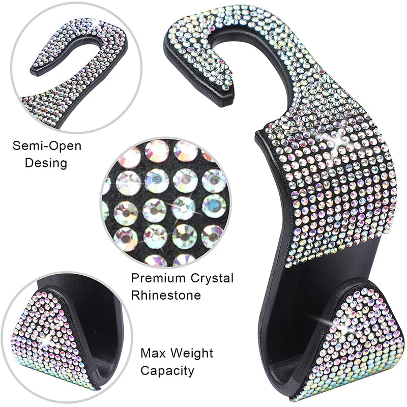 Rhinestone Car Seat Back Hook Bling Diamond Hanger Auto Back Universal Headrest Mount lifestyle view