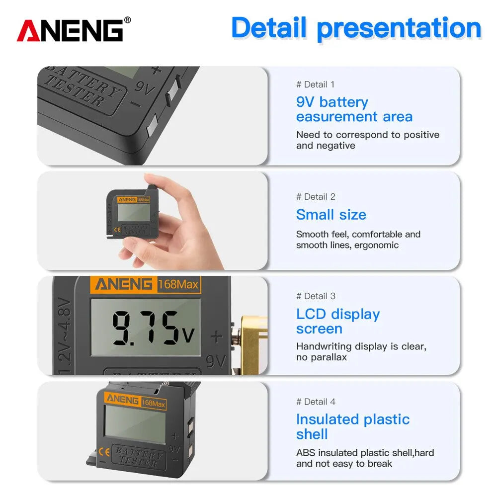 ANENG 168Max High-Precision Digital Battery Tester | Universal Voltage Detector for AA close-up view