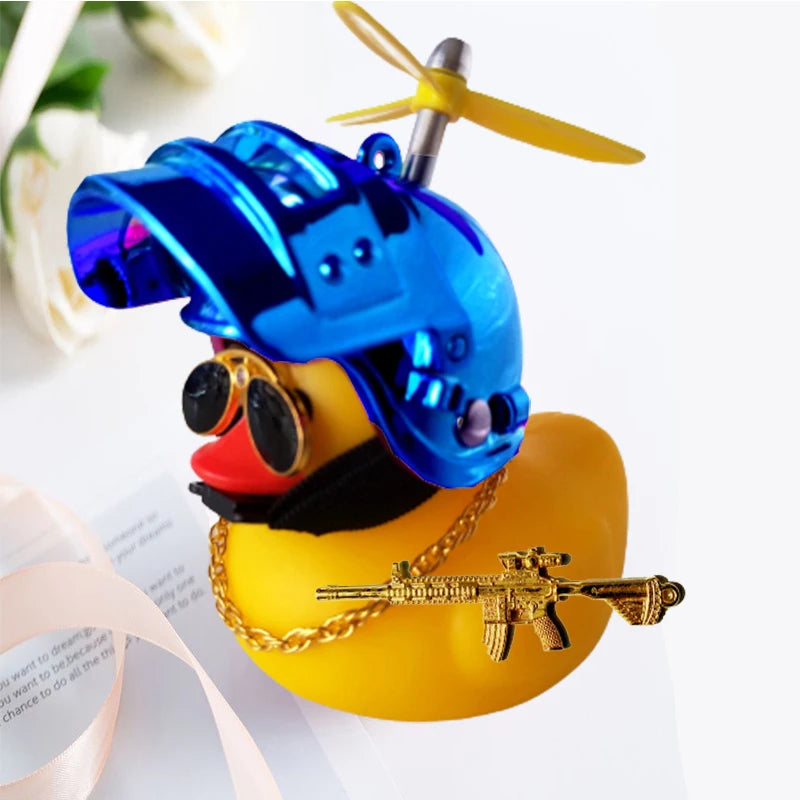 Motor Accessories Yellow Duck with Helmet for Bike Without Lights Auto Car Accessories close-up view