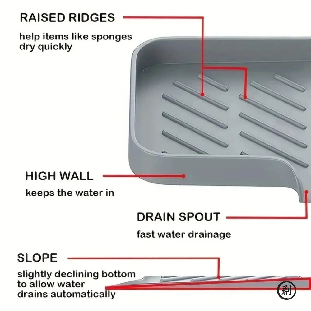 Sink Silicone Tray With Drain Soap Sponge Storage Holder Countertop Sink Scrubber Bru lifestyle view