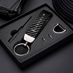 Carbon Fiber Style Car Keychain | Microfiber Leather Key Ring for Lincoln Navigator