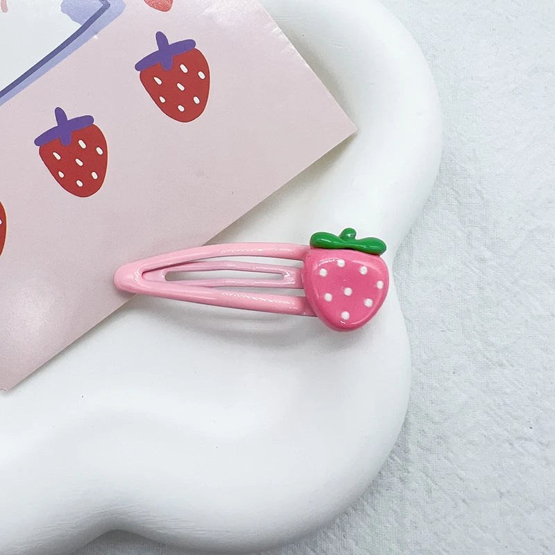 2 Pcs Cute Sweet Strawberry Hairpin Lovely Pink Hair Clips Girls Bangs Clips BB Snap lifestyle view
