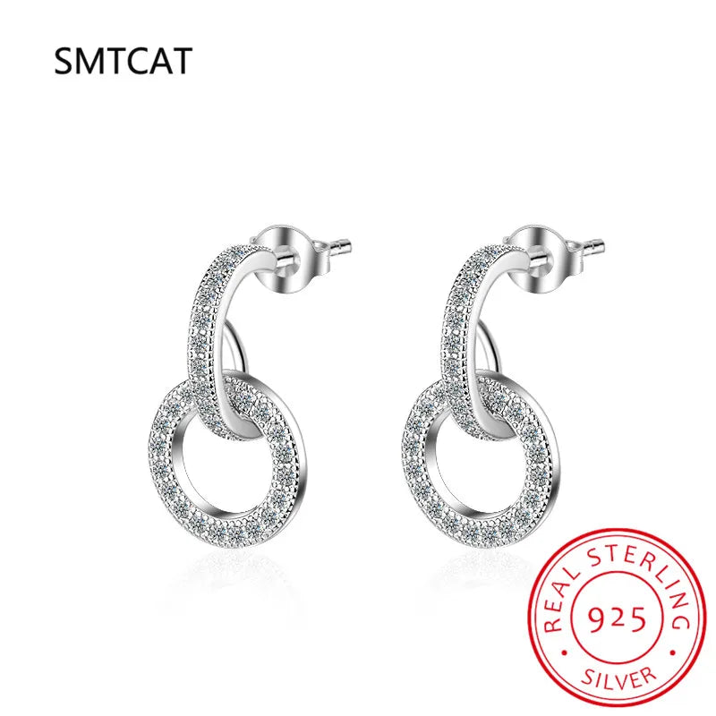 Moissanite Diamond Earrings 925 Sterling Silver D Color VVS1 Moissanite Classic Circle S detail view