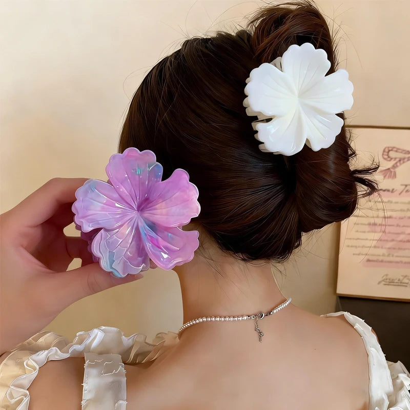 1/6pcs Rendering Colorful Flower Hair Clip for Woman Elegant Korean Style Shark Clip Fashion Girl's Ponytail Clip Hair Clamp