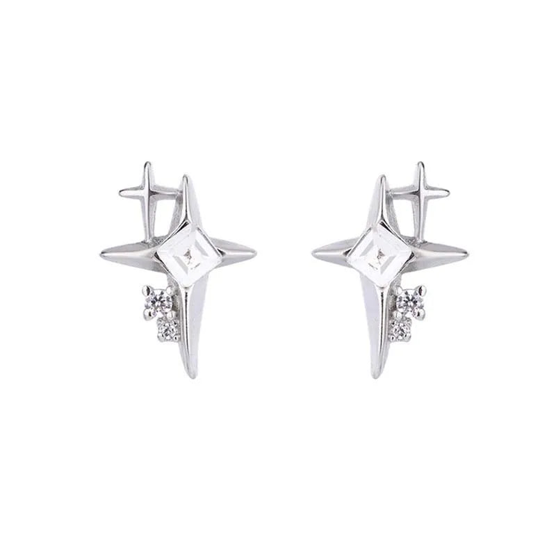 Luxury Silver Color Zircon Cross Stud Earrings for Women Men New Fashion Metal Shiny Cry detail view
