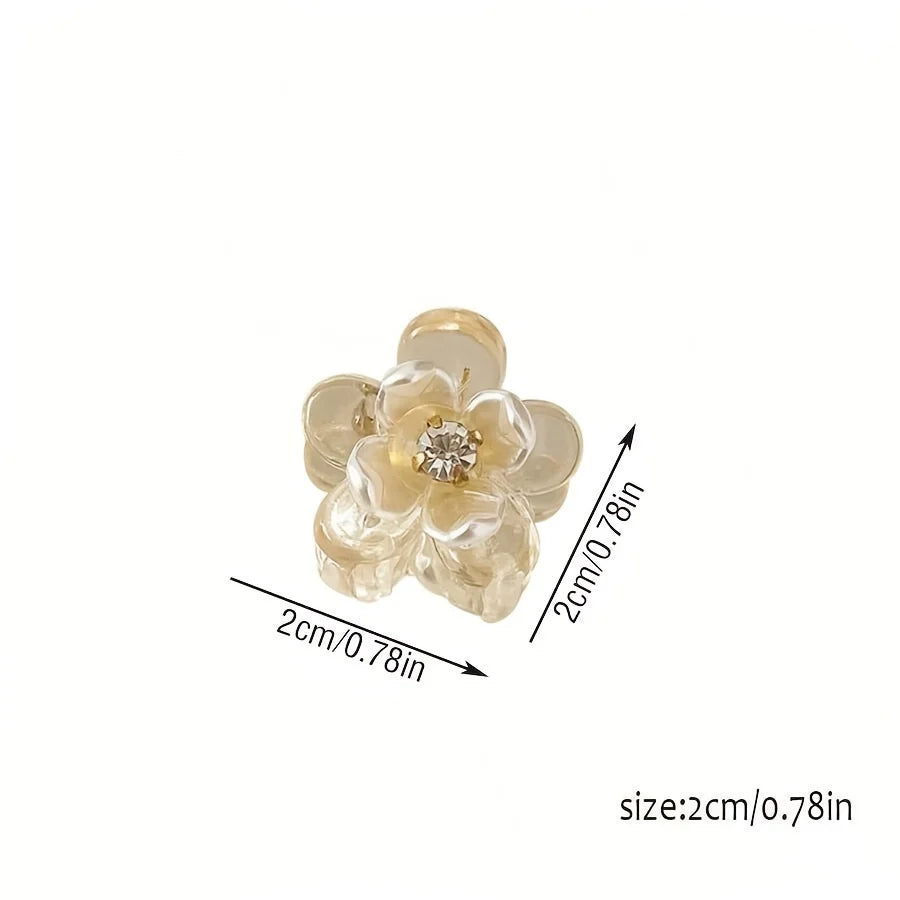 Cute Mini Flower Hair Clips, Transparent Crystal Hair Claw for Bangs & Side Hair close-up view