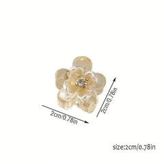 Cute Mini Flower Hair Clips, Transparent Crystal Hair Claw for Bangs & Side Hair close-up view