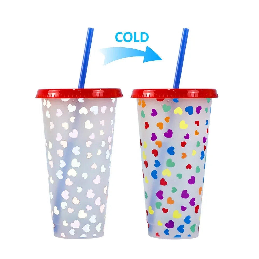710ml Reusable with Straws Creative Water Cups Changing Colour Cup Magical Plastic Col close-up view
