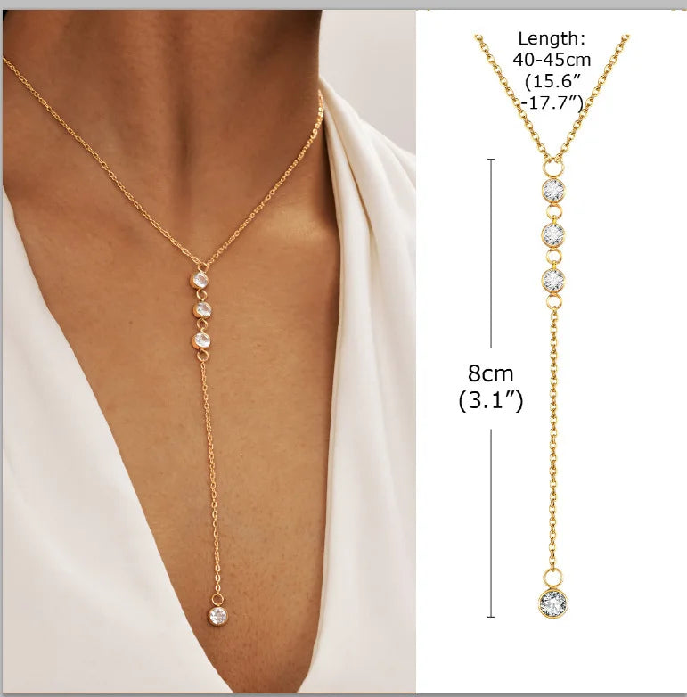 Stainless Steel Lariat Necklace Gold Plated, Dainty Long Necklace Laryered Necklace additional angle