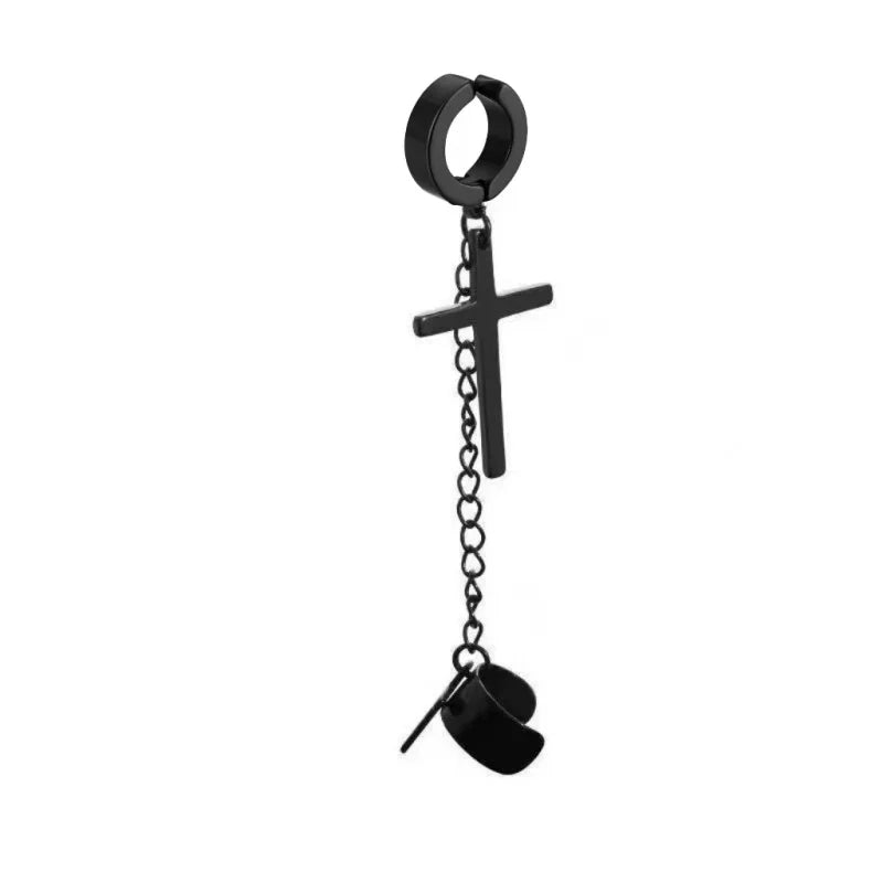 EVISPOL Gothic 2 Punk Cross Tassel Fake Earrings Cuff Clip On Metal Chain Earrings Hi lifestyle view