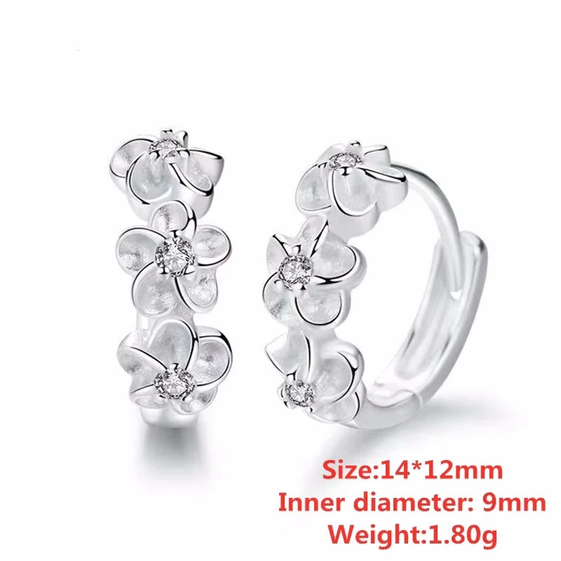 925 Sterling Silver Small Rose Flower Round Hoop Earring AAA Zircon For Women Female lifestyle view