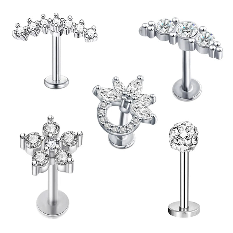5pcs Tragus Stud Earring Set | Heart CZ Cartilage Piercing Jewelry additional angle