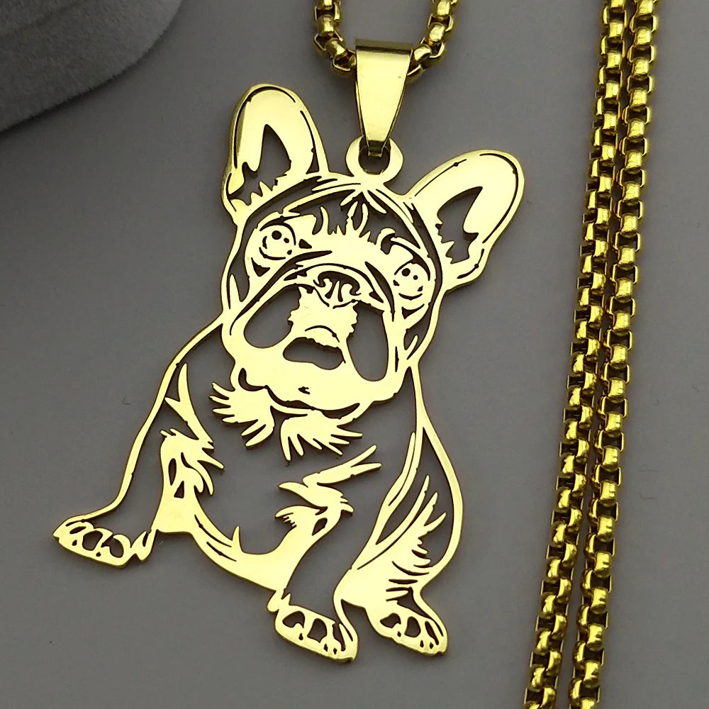 French Bulldog Pendant Necklace | Stainless Steel Dog Jewelry for Women Men lifestyle view