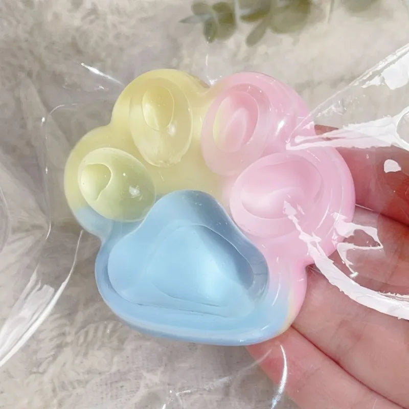 Rainbow Cat Paw Squishy Toy | Three Color Slow Rebound Stress Relief Fidget Toy additional angle