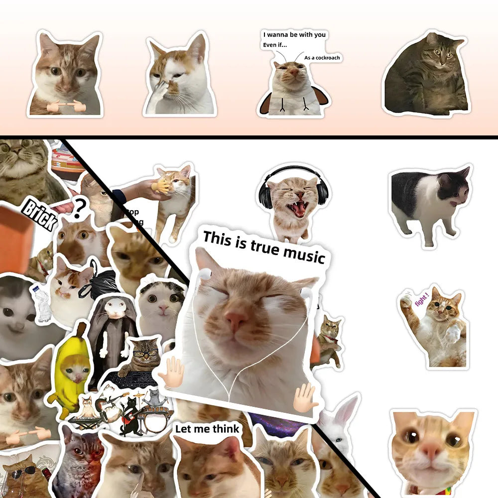56pcs Kawaii Cat Meme Sticker Collection | UV-Coated Waterproof Decals for Journaling lifestyle view