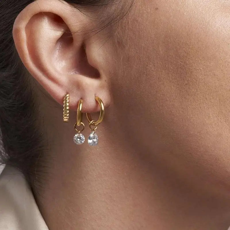 Stainless Steel Waterdrop Zircon Hoop Earrings for Women Men Gold Color Silver Color Fashion Party C