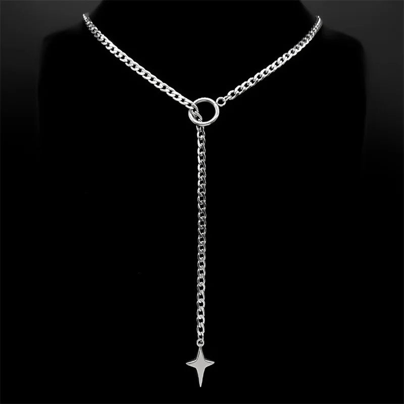 Heart O-ring Long Chain For Women Men Punk Rock Necklace Stainless Steel Key lock Nec alternate view