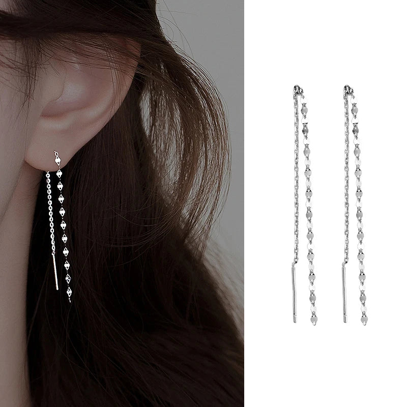 JWER S925 Silver Needle Star Line Earring for Women Tassel Drop Earring Long Chain Be lifestyle view