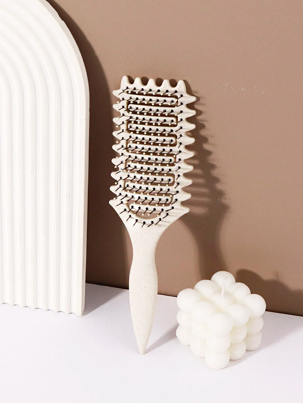Curling Styling Brush - Hollow Massage Comb, Nylon Mane, ABS Plastic Handle, Comfortab close-up view