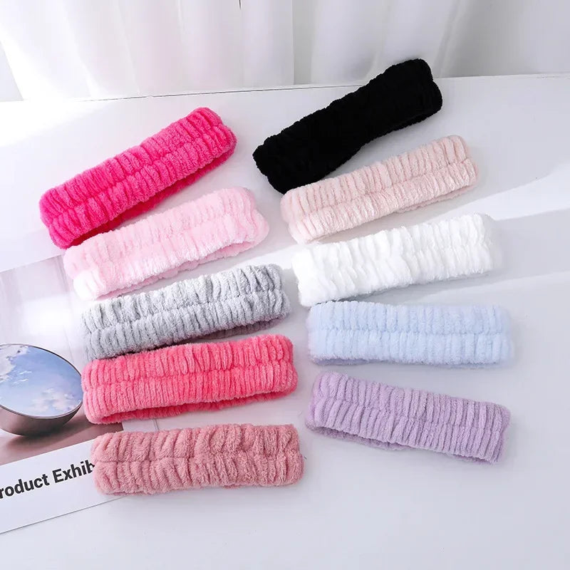 Soft Coral Fleece Headband Women Makeup Wash Face Spa Elastic Hair Band Fashion Female close-up view